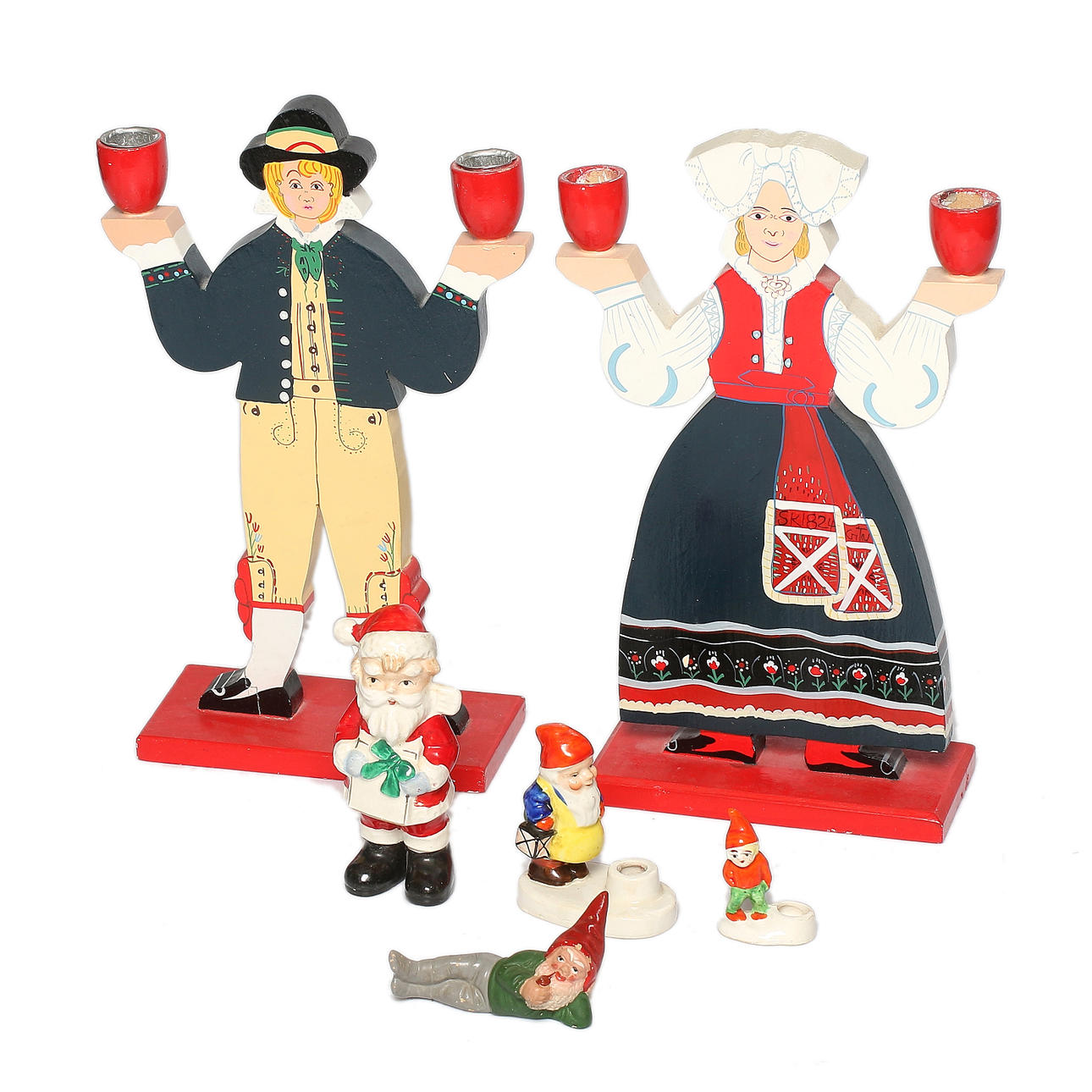 LJUSSTAKAR och TOMTAR, trä och porslin, 1900-tal.