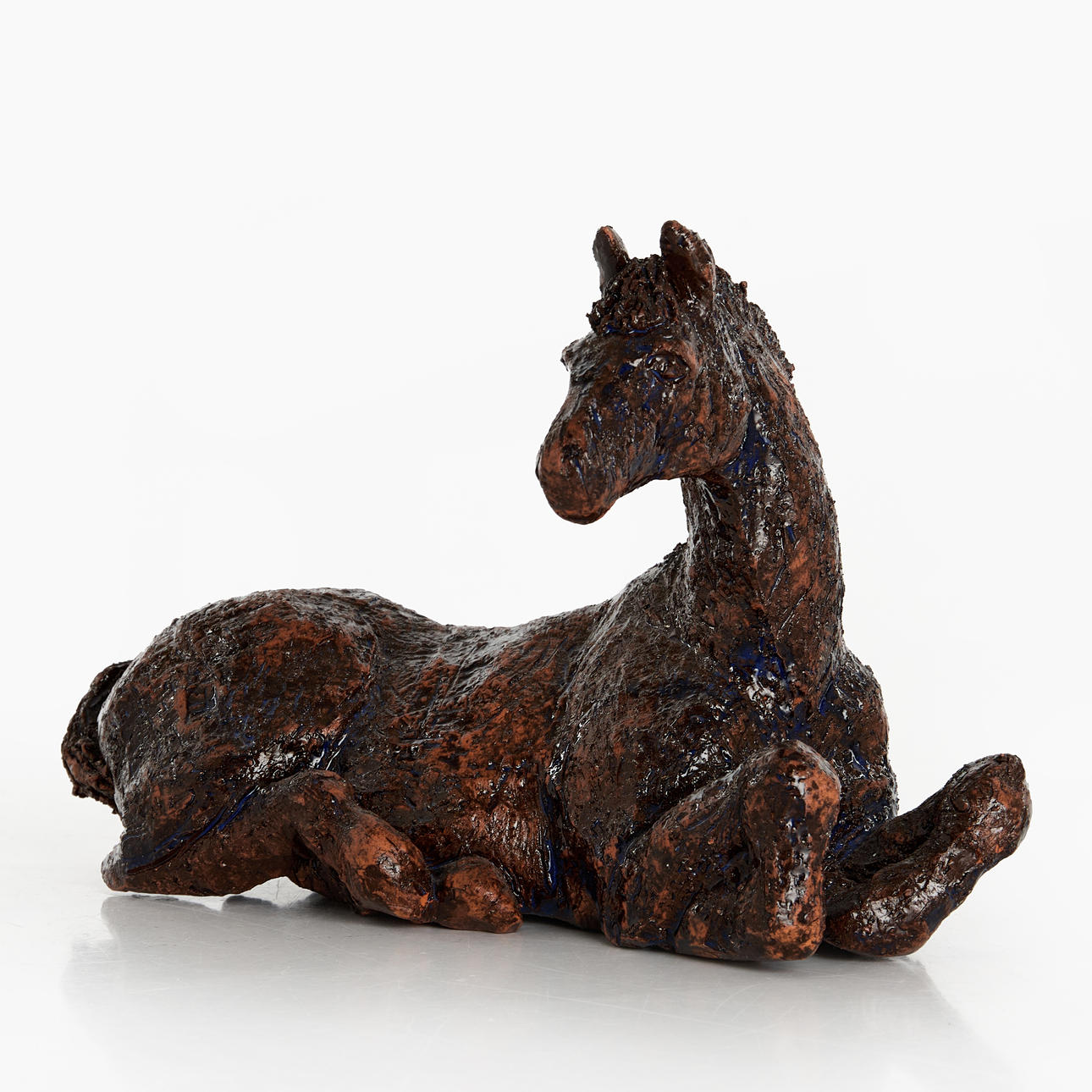 SCULPTURE, horse, glazed earthenware, indistinctly signed and dated.