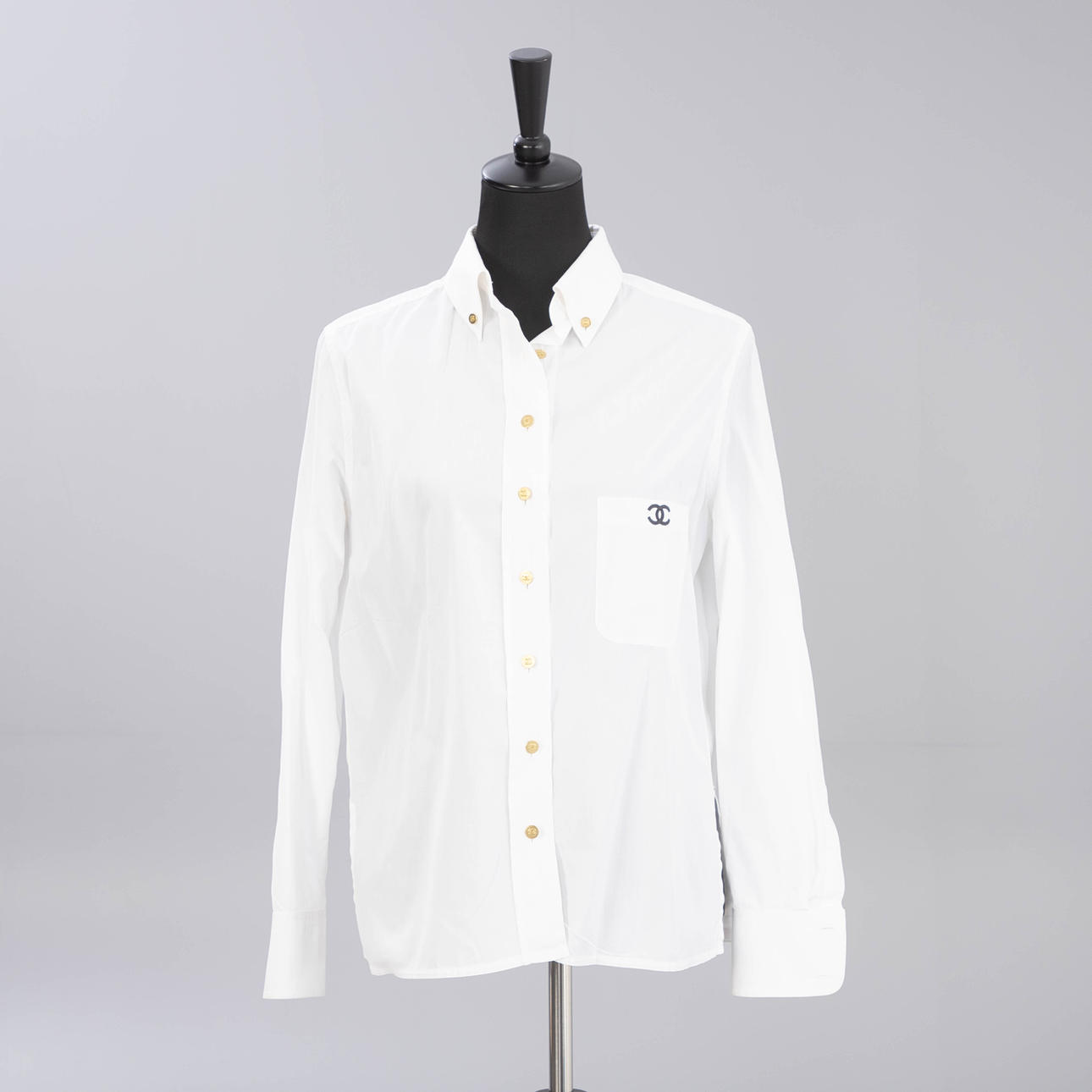 CHANEL. white shirt, likely FR 40.