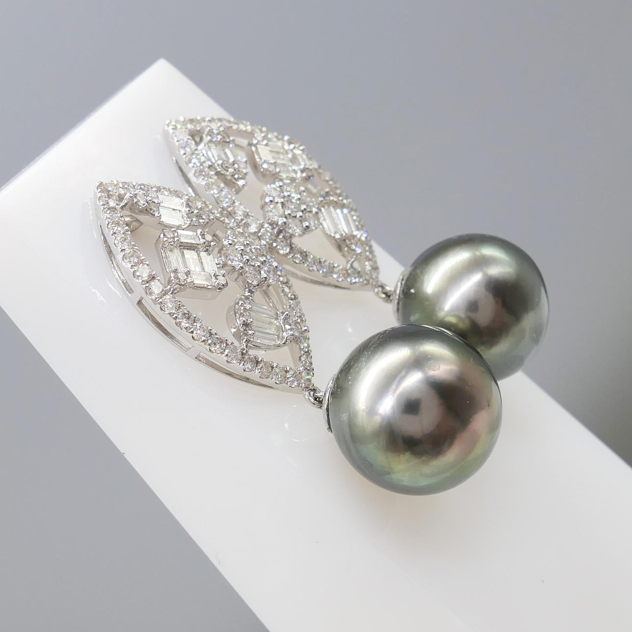 TAHITIAN PEARL & DIAMOND drop earrings.
