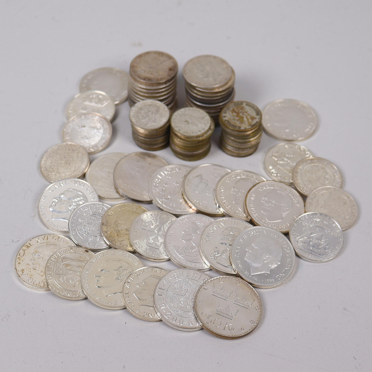 SILVER COINS, Swedish, total 1279 grams.