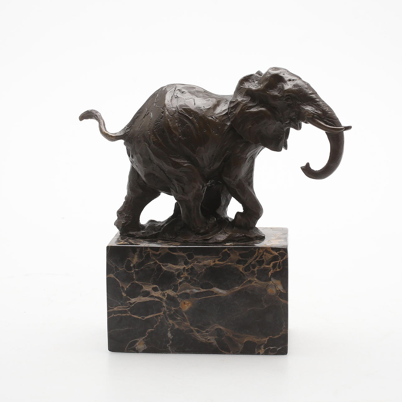 SKULPTUR, brons/marmor, elefant, signerad, sent 1900-tal/samtida.