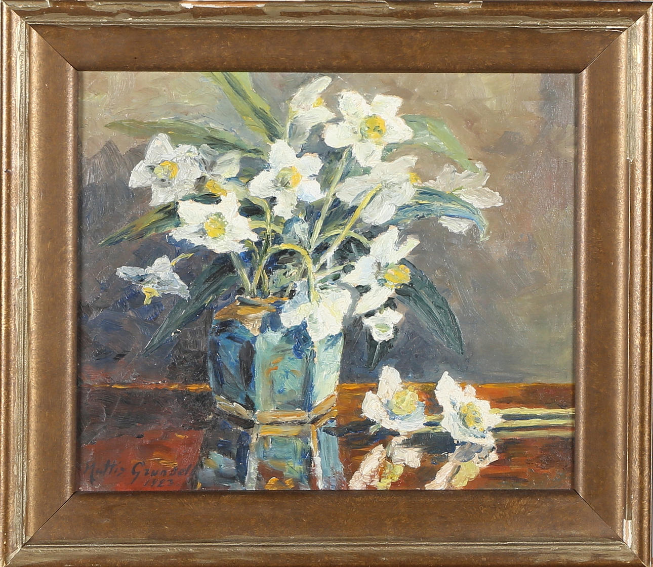 MATTIS HAHR GRUNDELL. Blomsterstilleben, olja på duk, signerad samt daterad 1923.