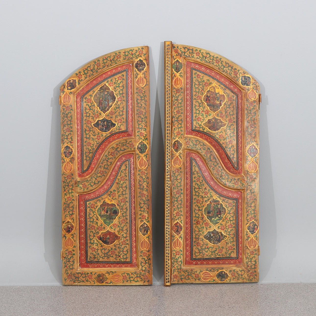 DOORS, A PAIR. Painted wood. Oriental.