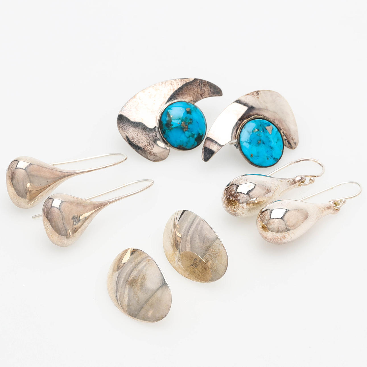 EARRINGS, 4 pairs, silver, stones.