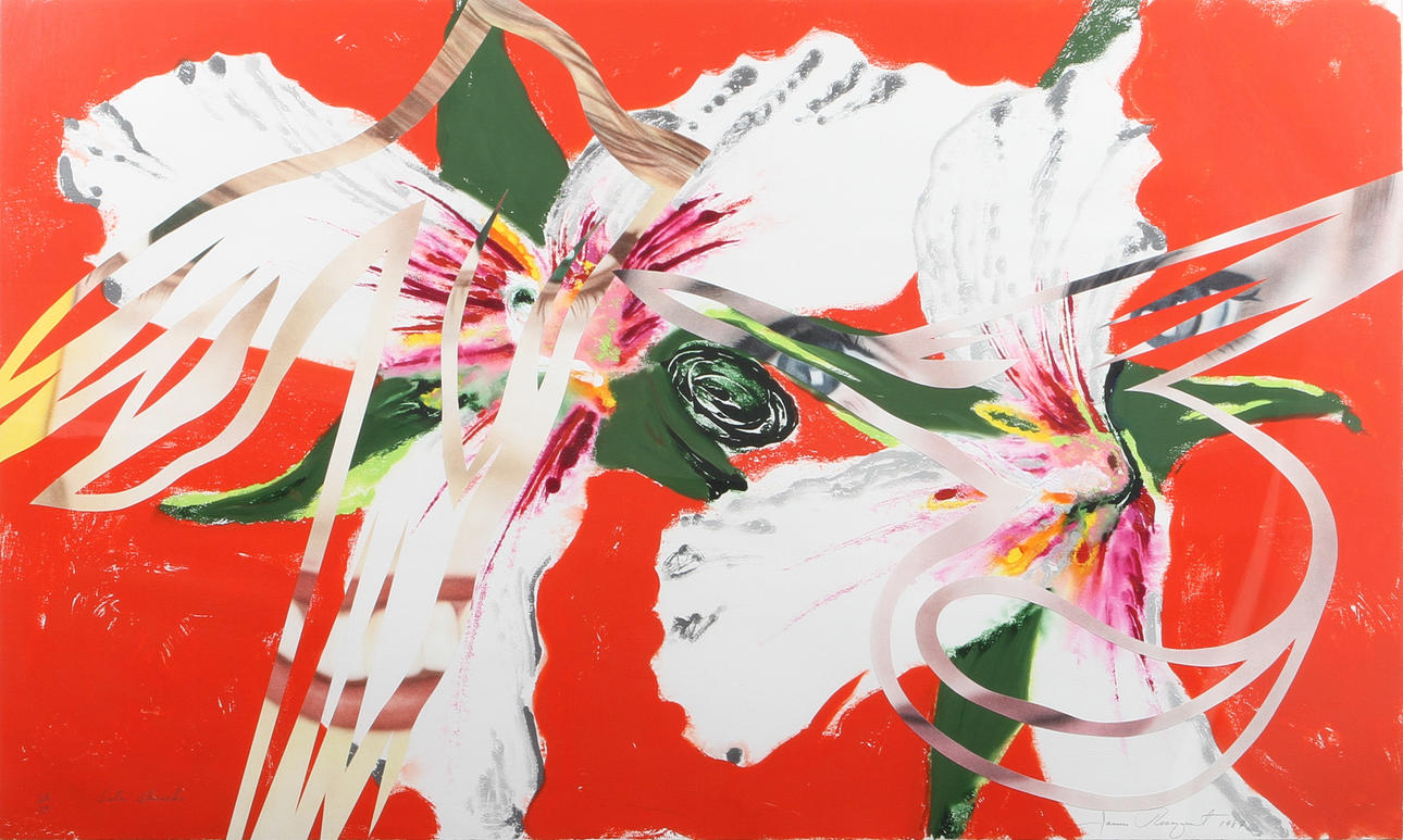 JAMES ROSENQUIST (F. 1933). "Sister Shrieks". Färglitografi och monotryck med collage.