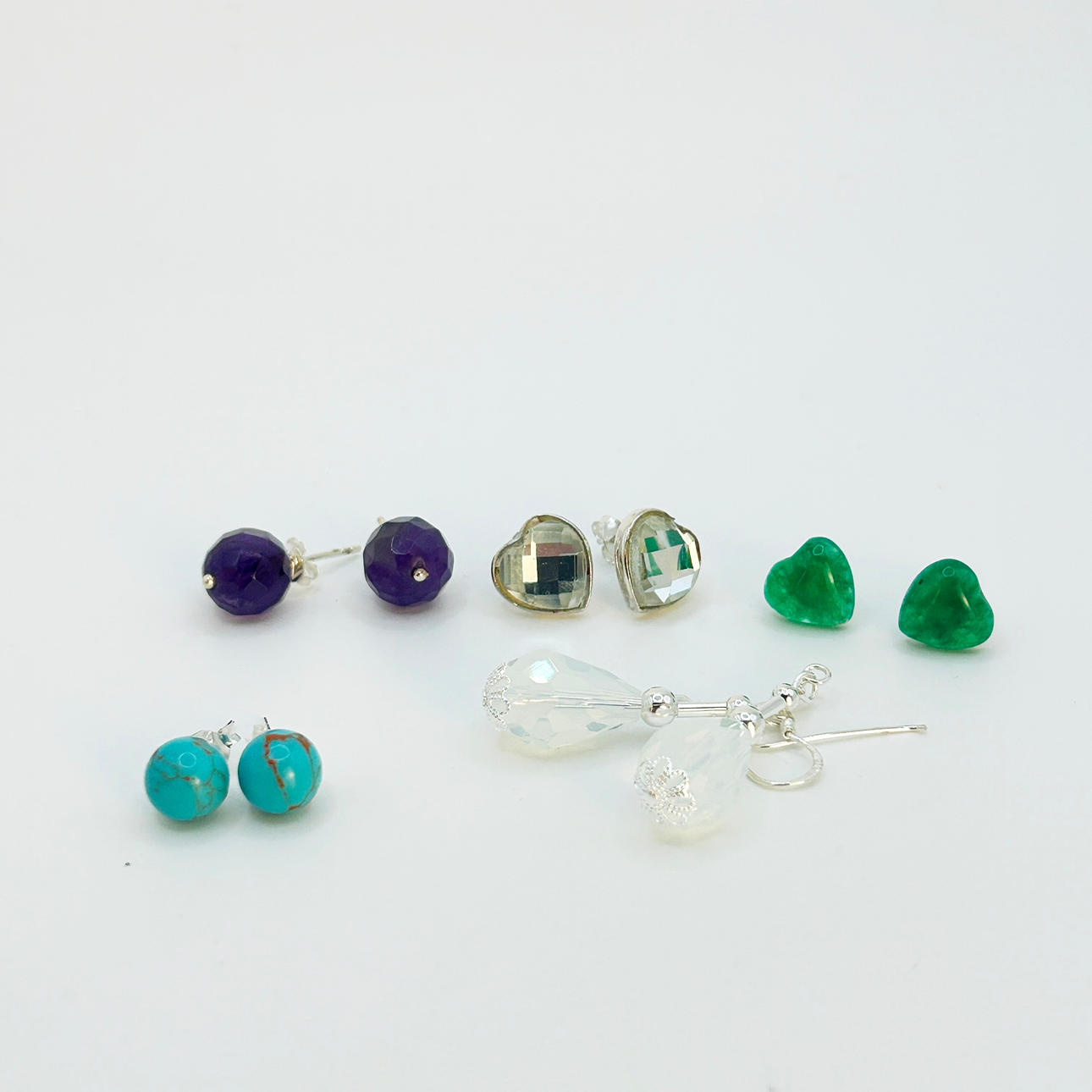 SILVER STONE SET EARRINGS GROUP.