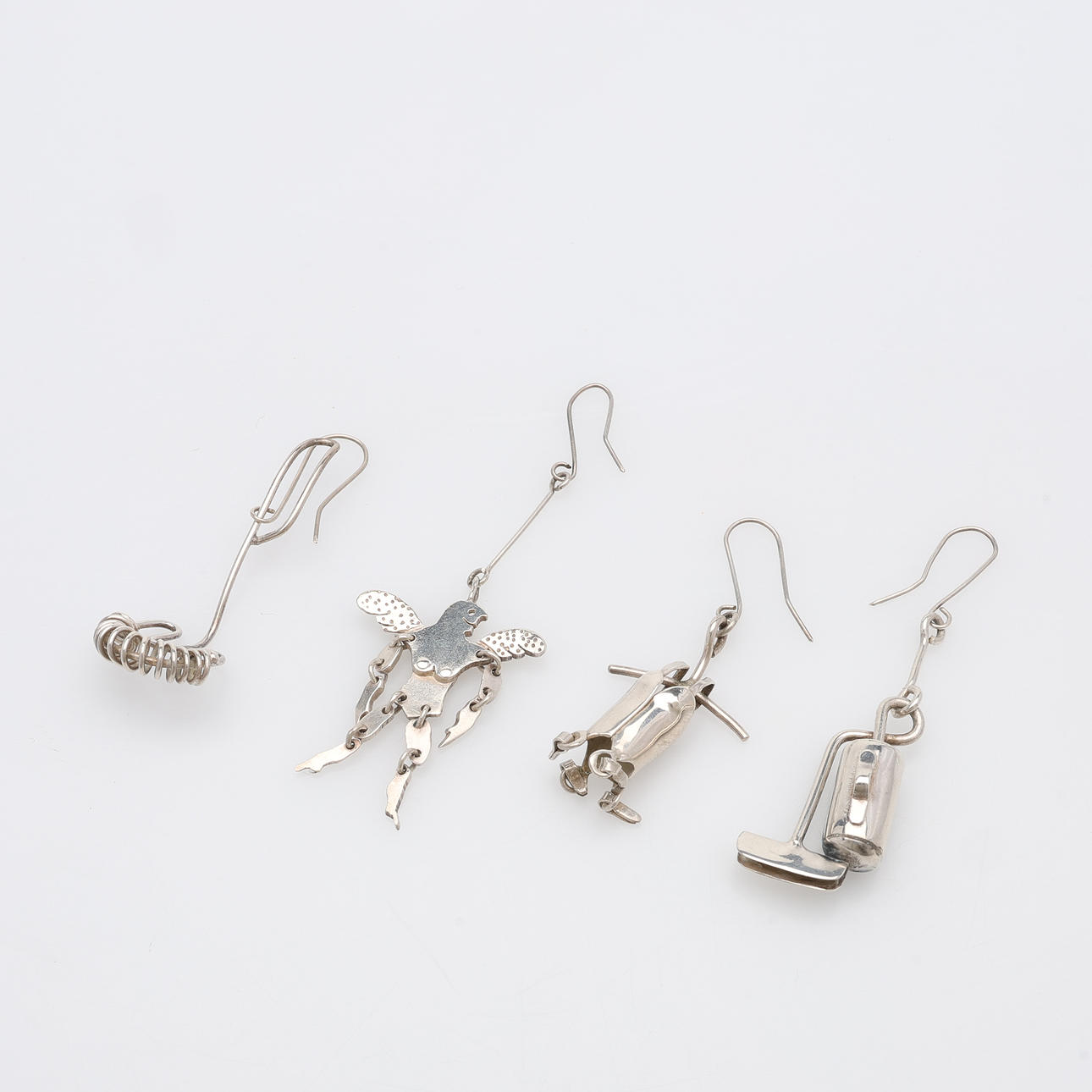 EARRINGS, FOUR PIECES, SILVER, KARIN FERNER.