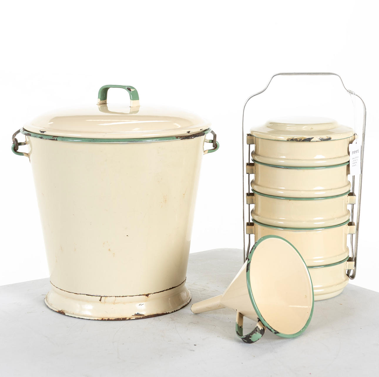ENAMEL OBJECTS, a lot including food carrier, Kockums.