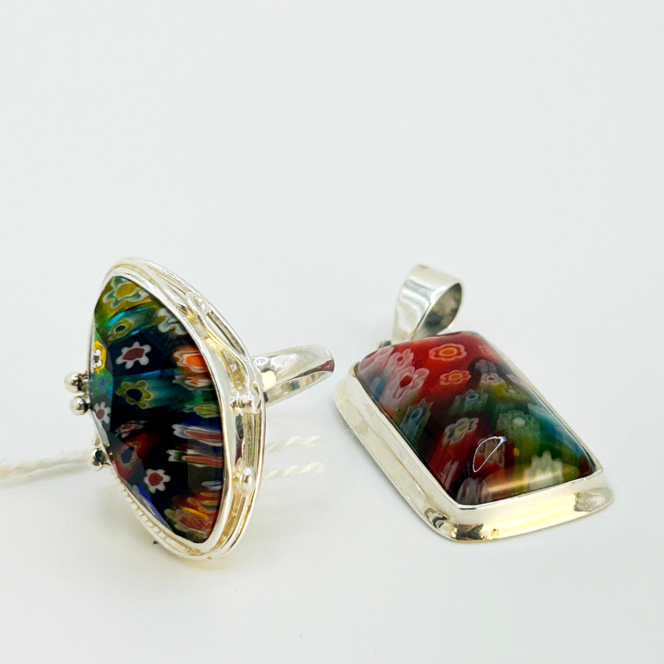 TWO SILVER AND GLASS ITEMS.