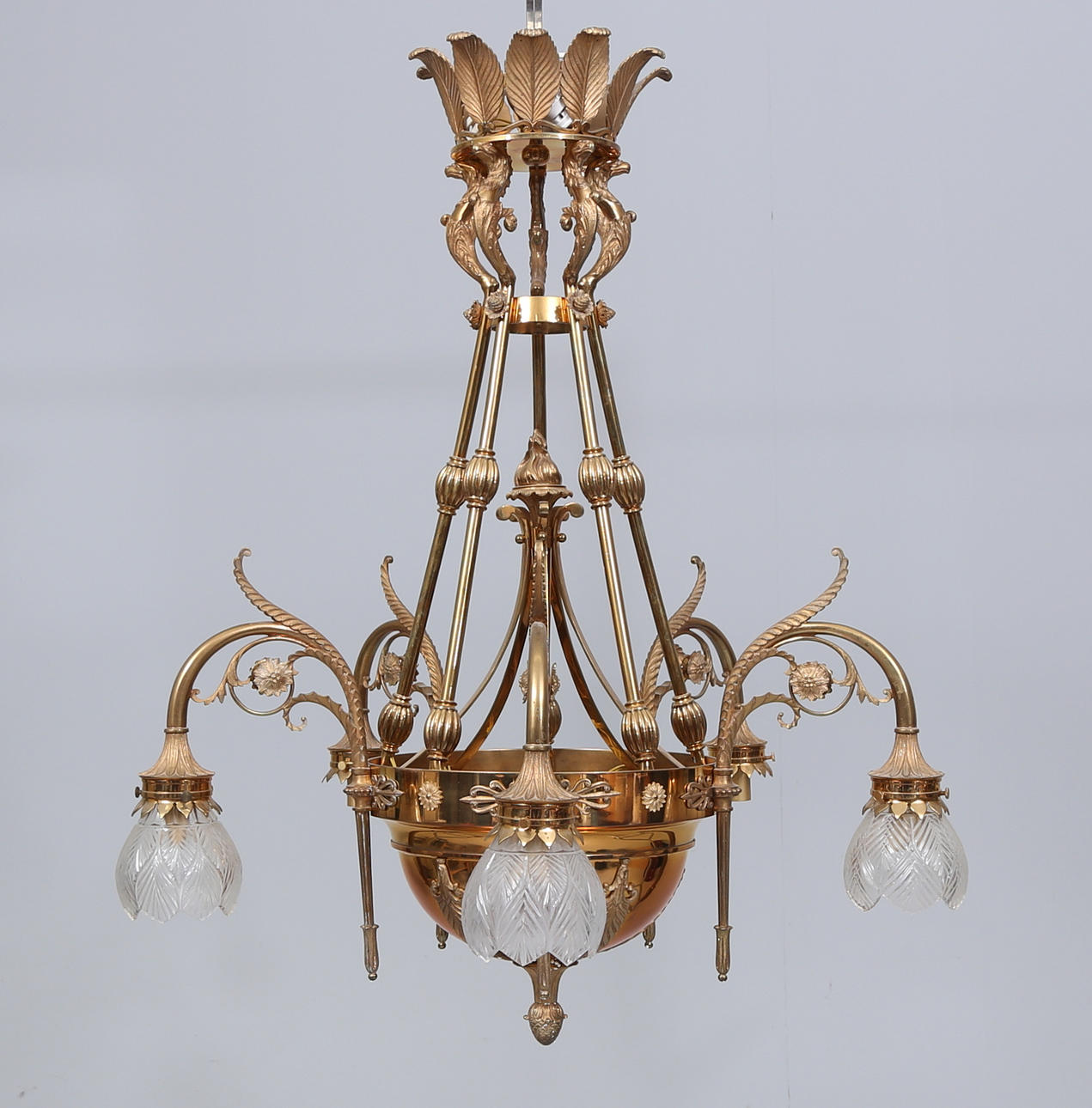 CHANDELIER, electrified, brass, Gusum, 19th/20th century.