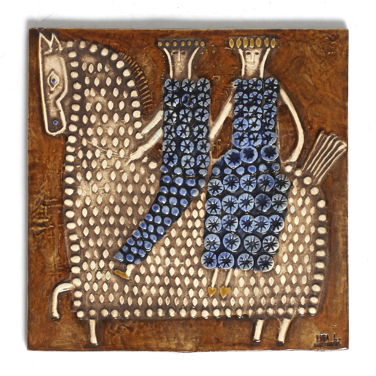 LISA LARSON. Väggplakett, keramik, ryttare, ur serien "Unik", Gustavsberg, 1900-talets tredje kvartal.