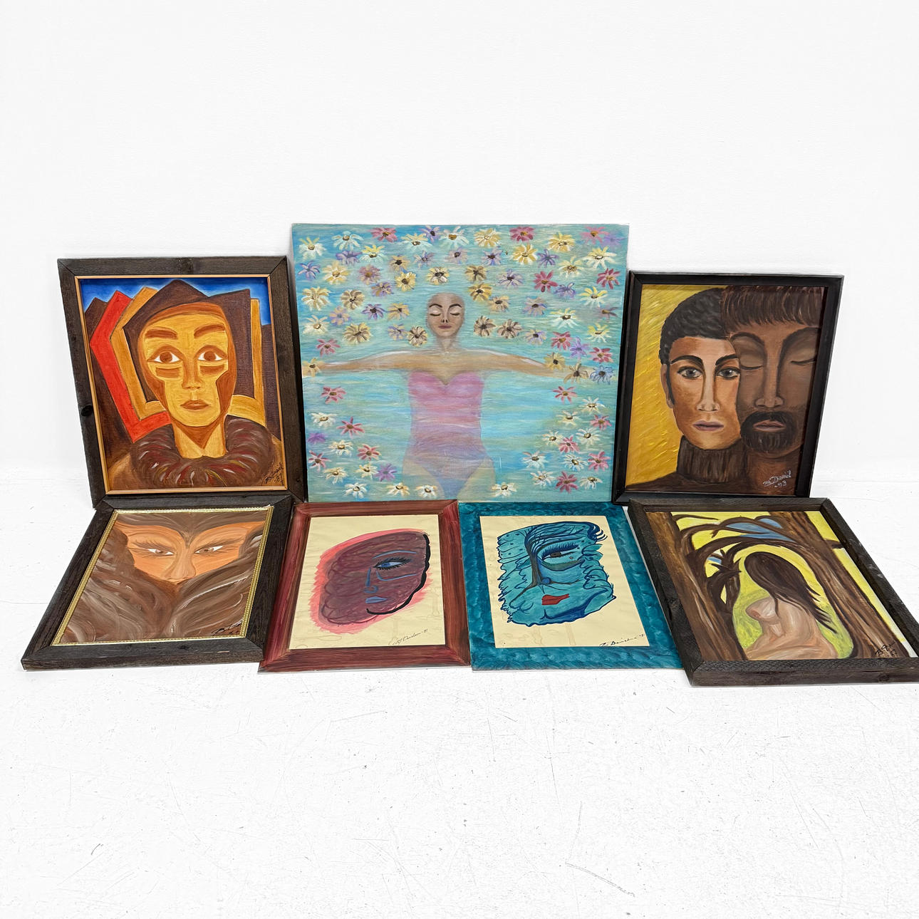 OIDENTIFIERAD KONSTNÄR. OIL PAINTINGS - 7 pcs signed B Daniel.