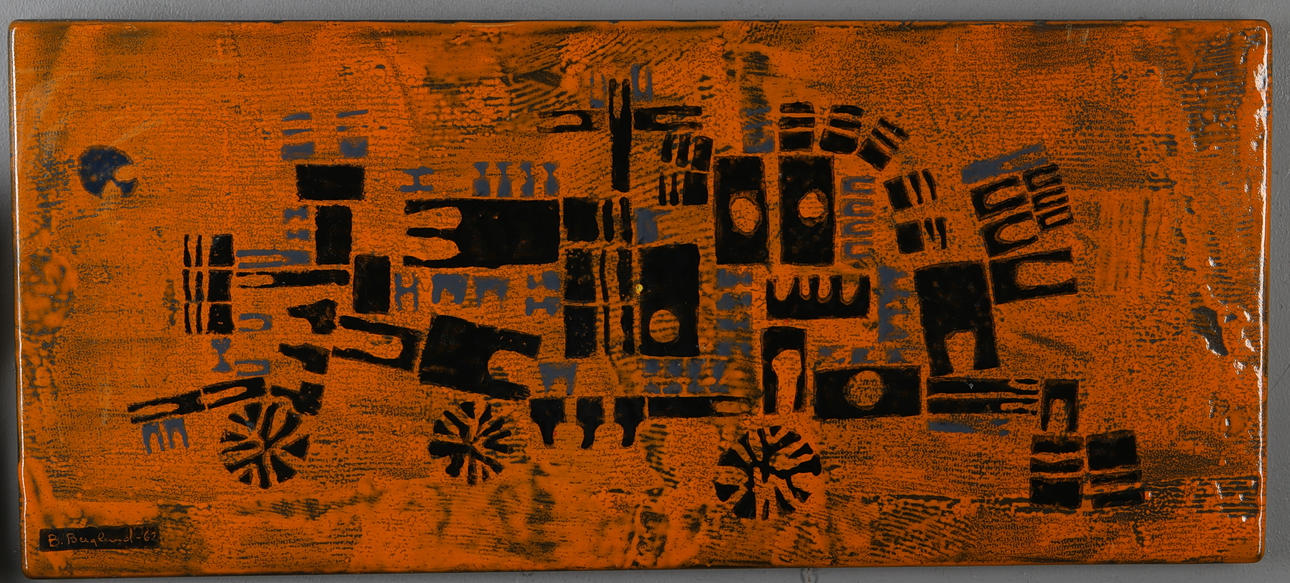 BENGT BERGLUND. Komposition, emalj på plåt, singerad och daterad -62.