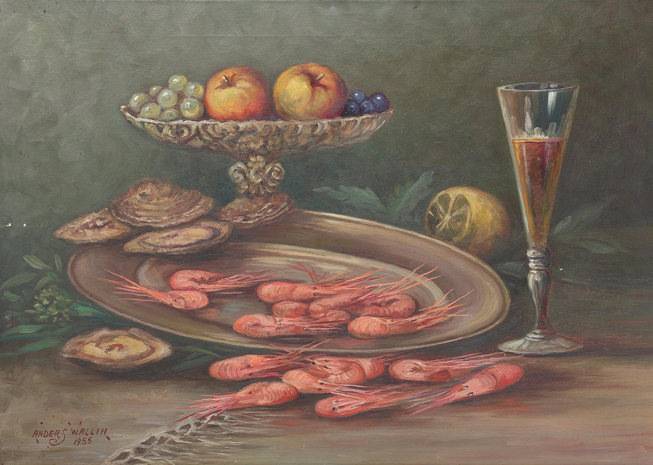 ANDERS WALLIN. Oil on canvas, still life, signed, dated 1955.