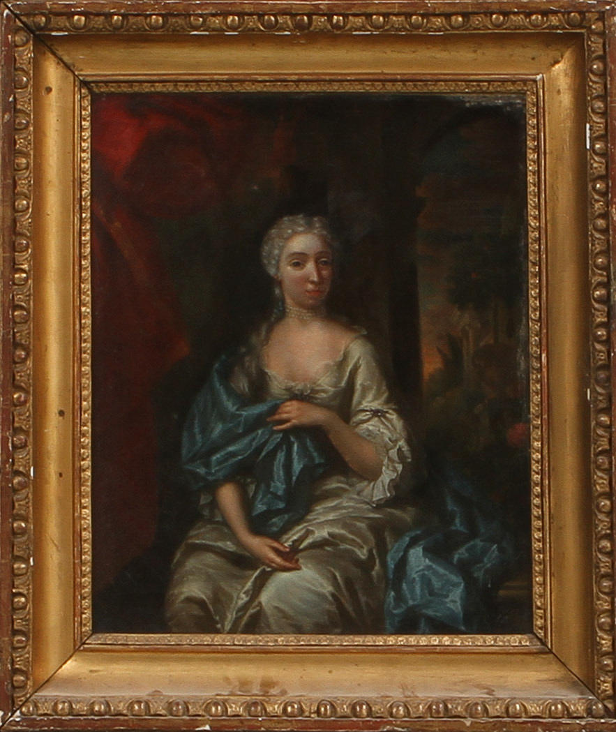 OIDENTIFIERAD KONSTNÄR. Damporträtt. Olja på duk, 1700-tal.