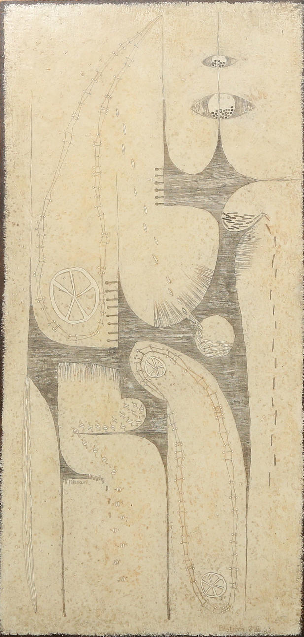 THEA EKSTRÖM. Mixed media on panel, signed Ekström, 8 II, dated 63.