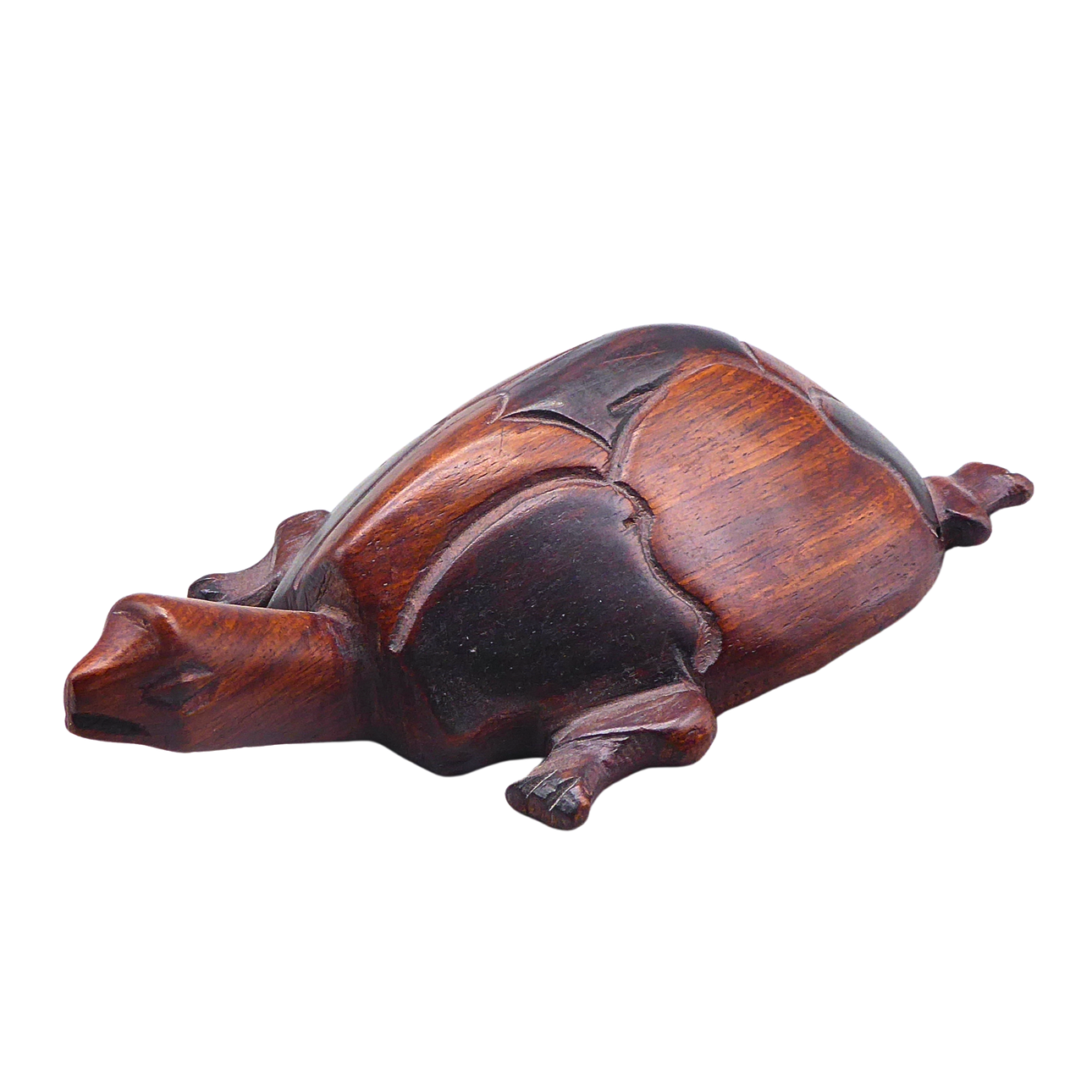 HAND-CARVED WOODEN TURTLE FIGURE.