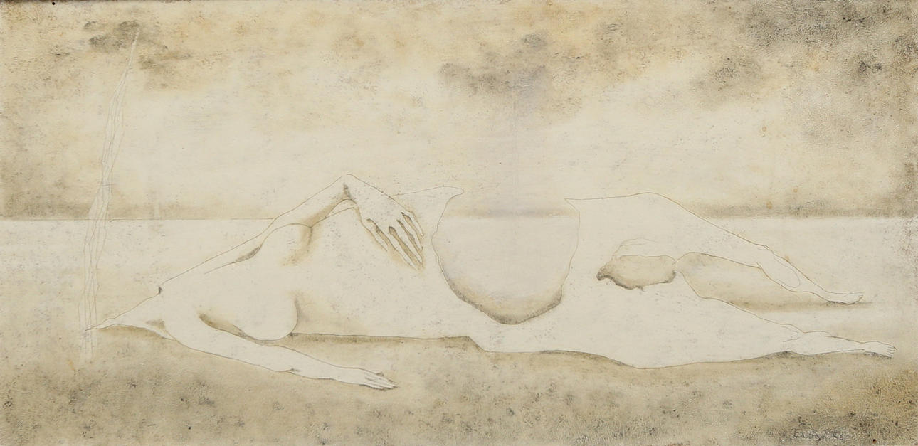 THEA EKSTRÖM. Mixed media on panel, signed Ekström, dated 58.