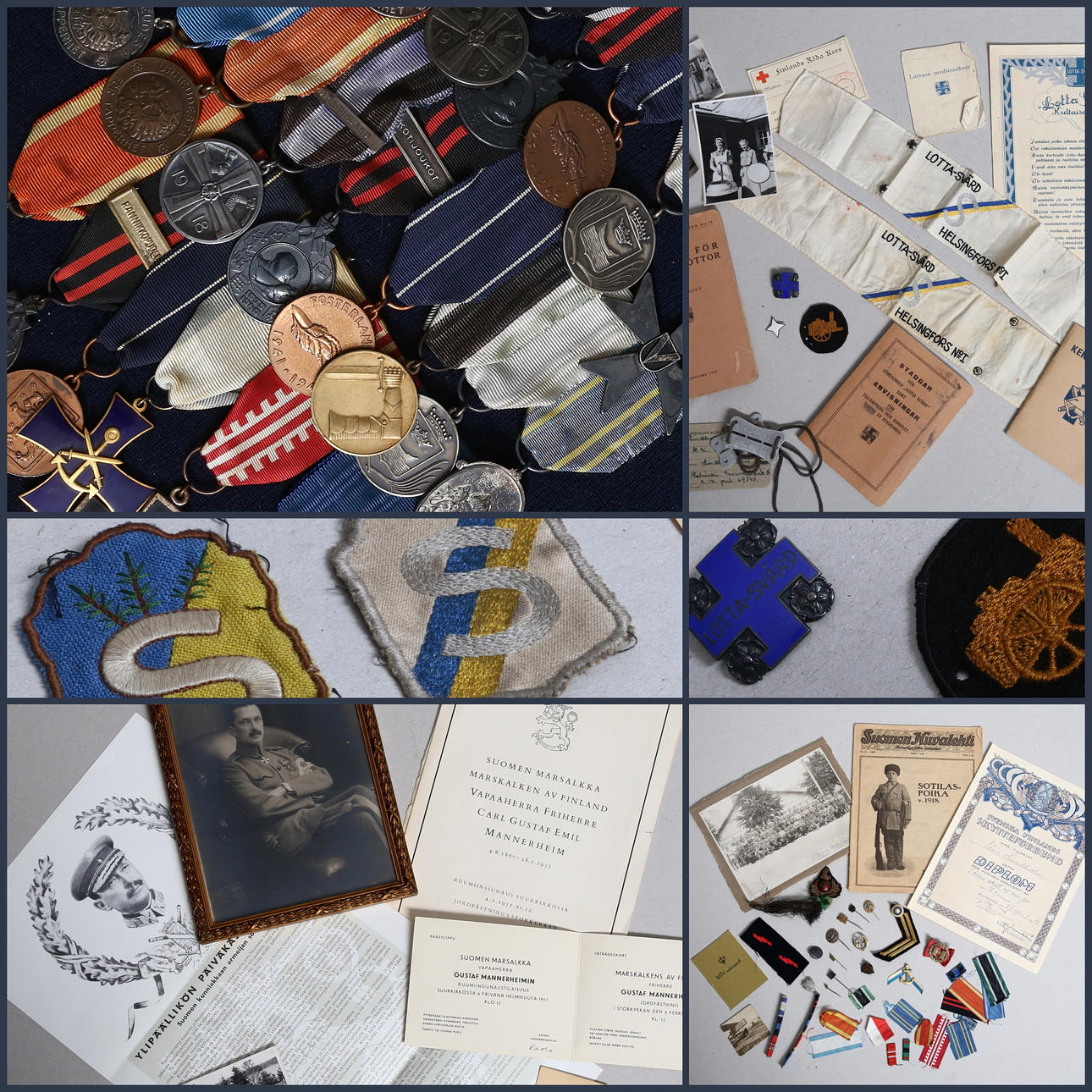 MEDALJER/UTMÄRKELSER 22 st, mestadels Finland samt diverse Lotta-Svärd, Skyddskåren och Mannerheim-iana. Främst 1900-talets första hälft.