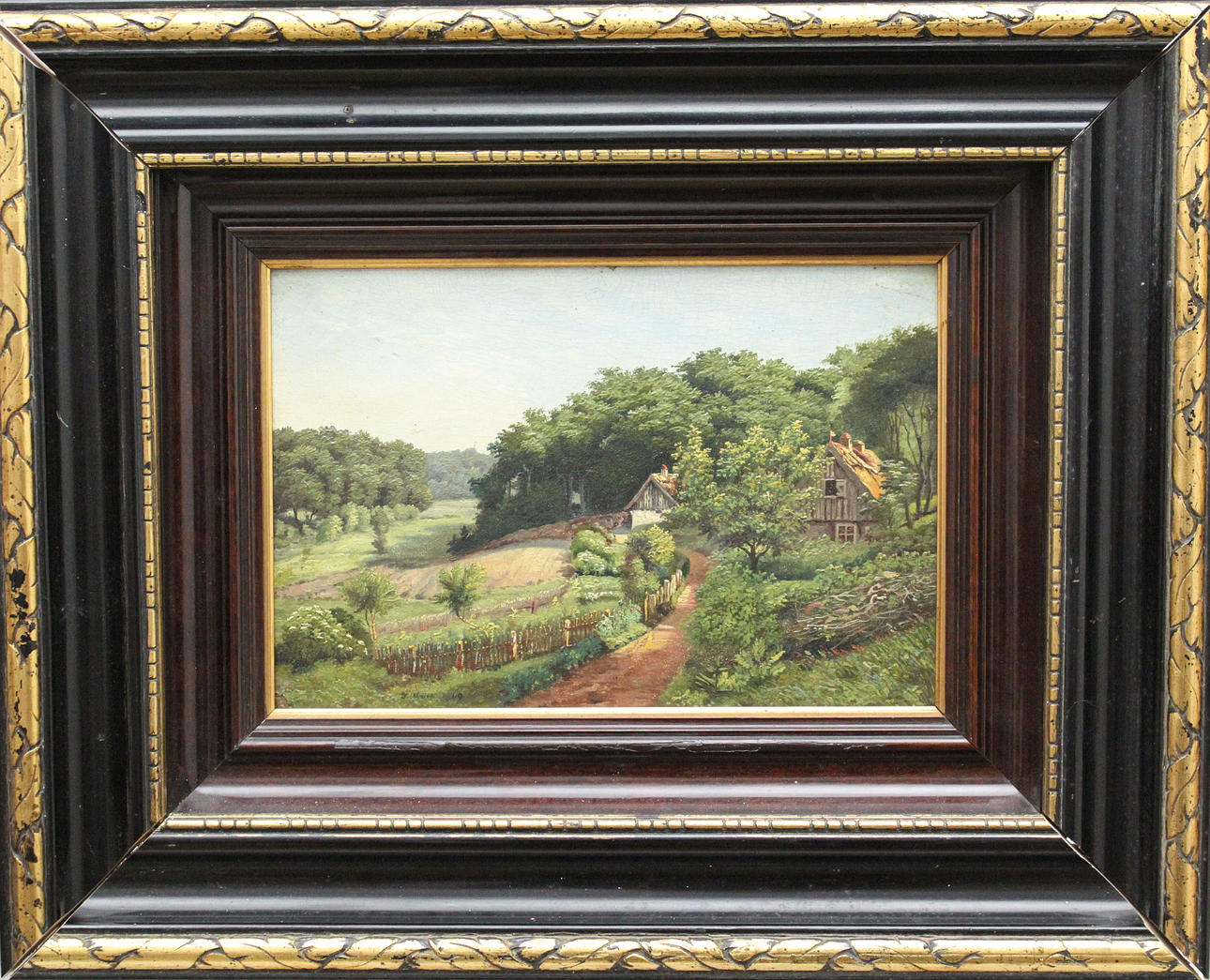J MÜCK. Tyskt landskap. Olja på pannå. Signerad J Mück och daterad 1869.