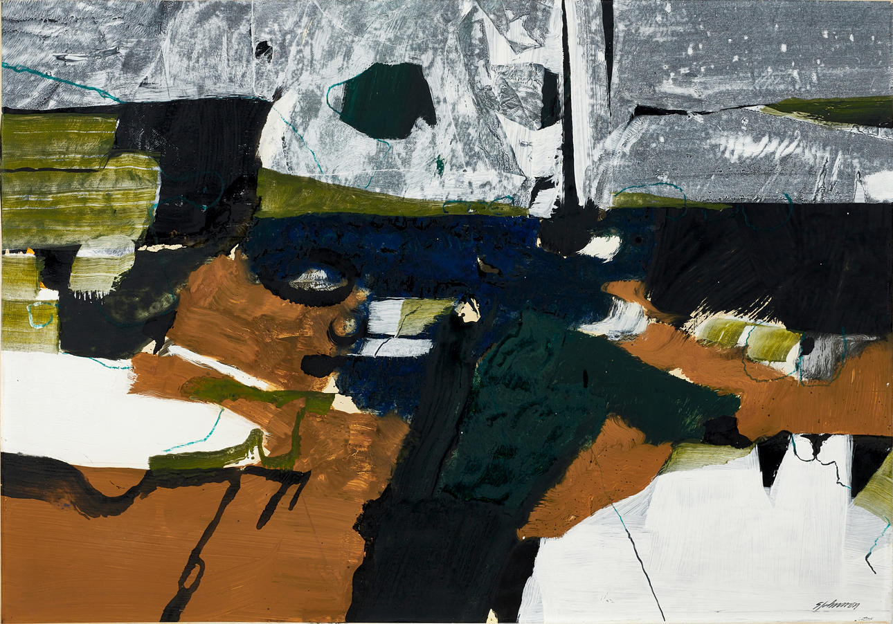 GUNNAR JOHANSSON (1917-2007). Komposition, signerad G Johansson, olja på pappannå