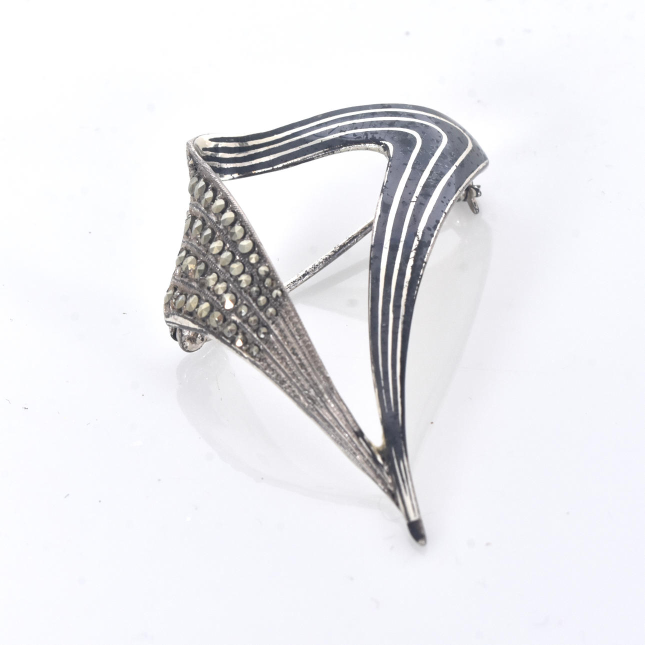 BROOCH, silver with marcasites.