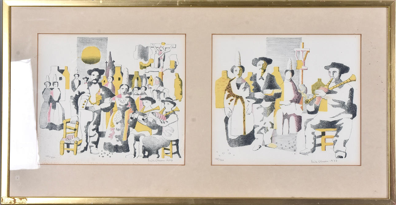 ERIK OLSON. Colour lithographs, 2 pieces.
