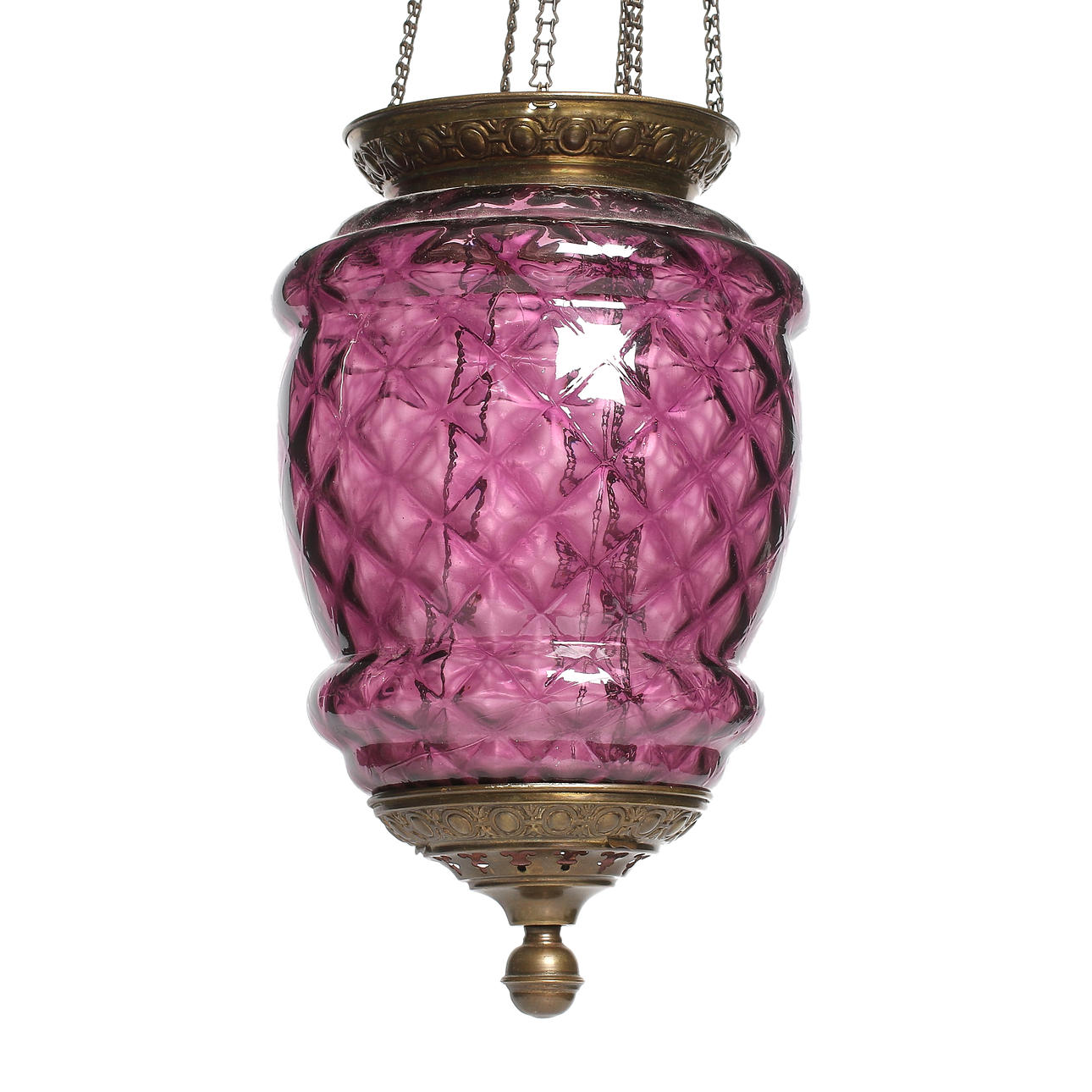 MÅNSKENSLAMPA, glas/mässing, 18/1900-tal.