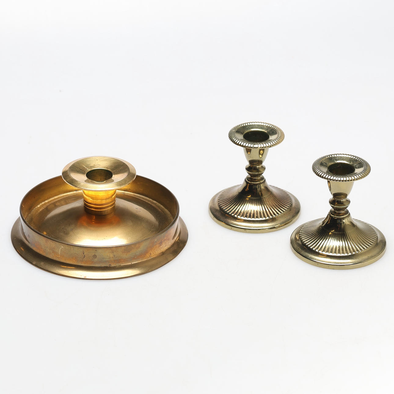 CANDLESTICKS, 3 pcs, brass/nickel silver, 20th century.