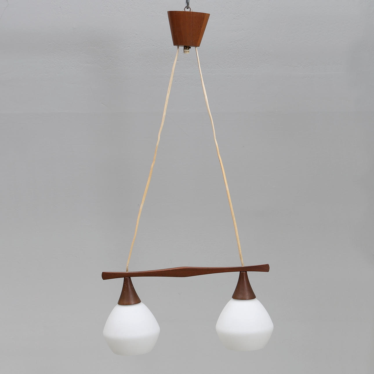 CEILING LAMP, teak & glass, 1950s/60s.