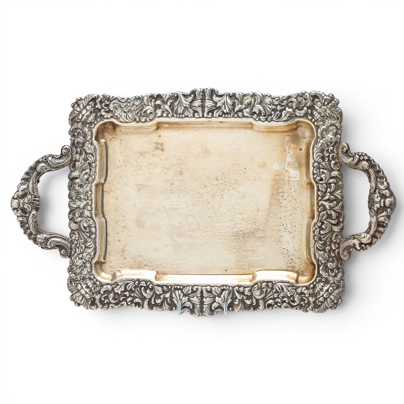 Silvery metal tray, 20th Century.