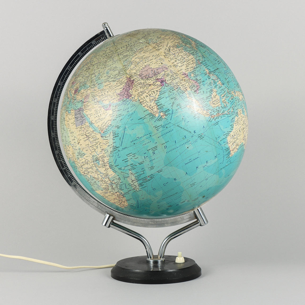GLOBE with lighting and wooden base.