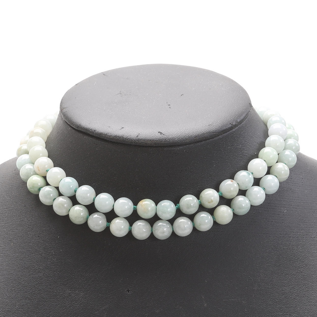 NECKLACE, green jade beads.