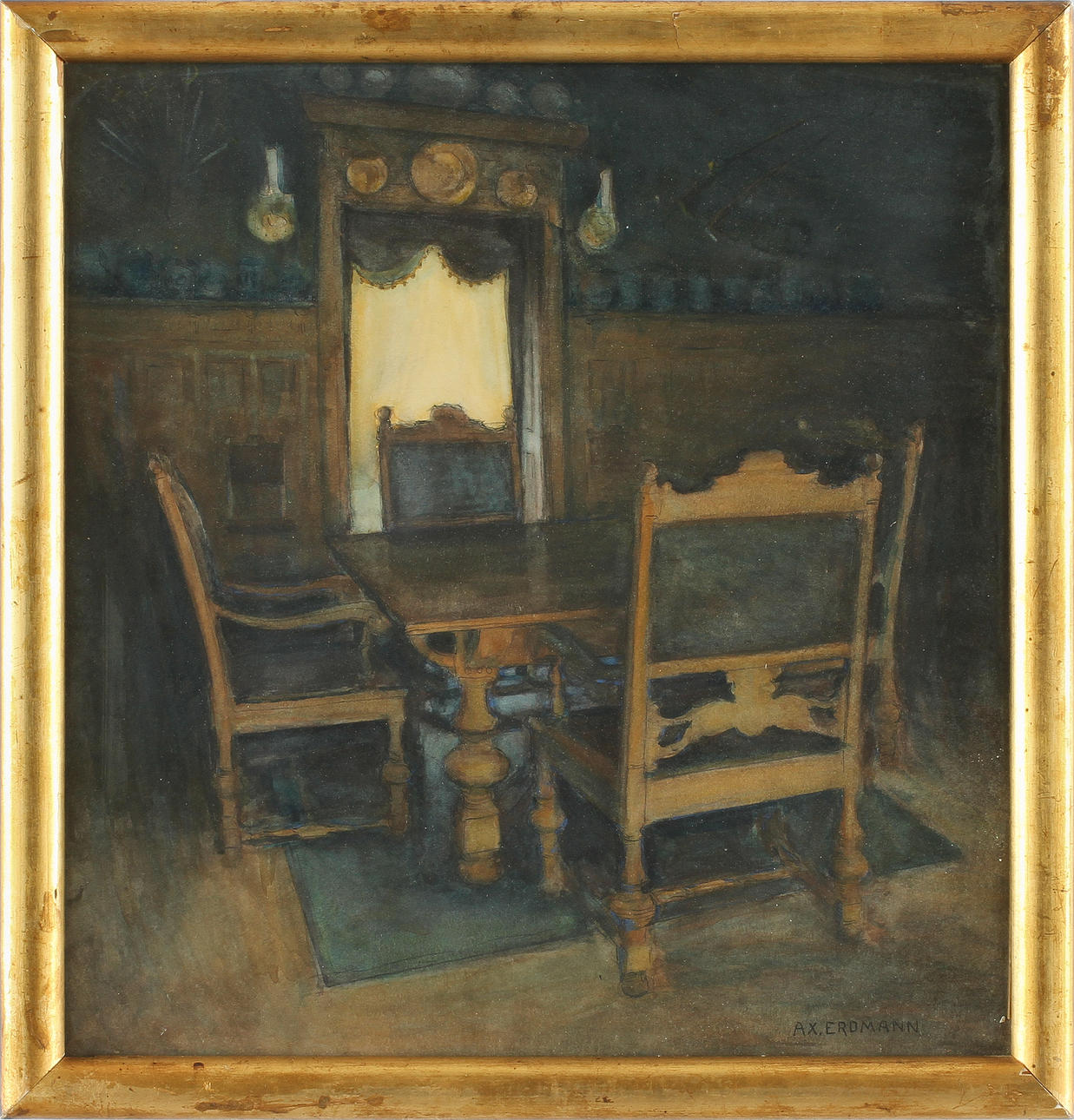 AXEL ERDMANN. Akvarell, signerad.