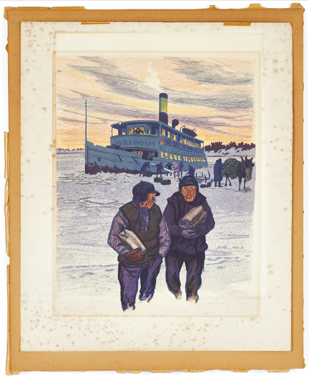 ROLAND SVENSSON. "Vinterbåten", signed, numbered 35/310, colour lithograph.