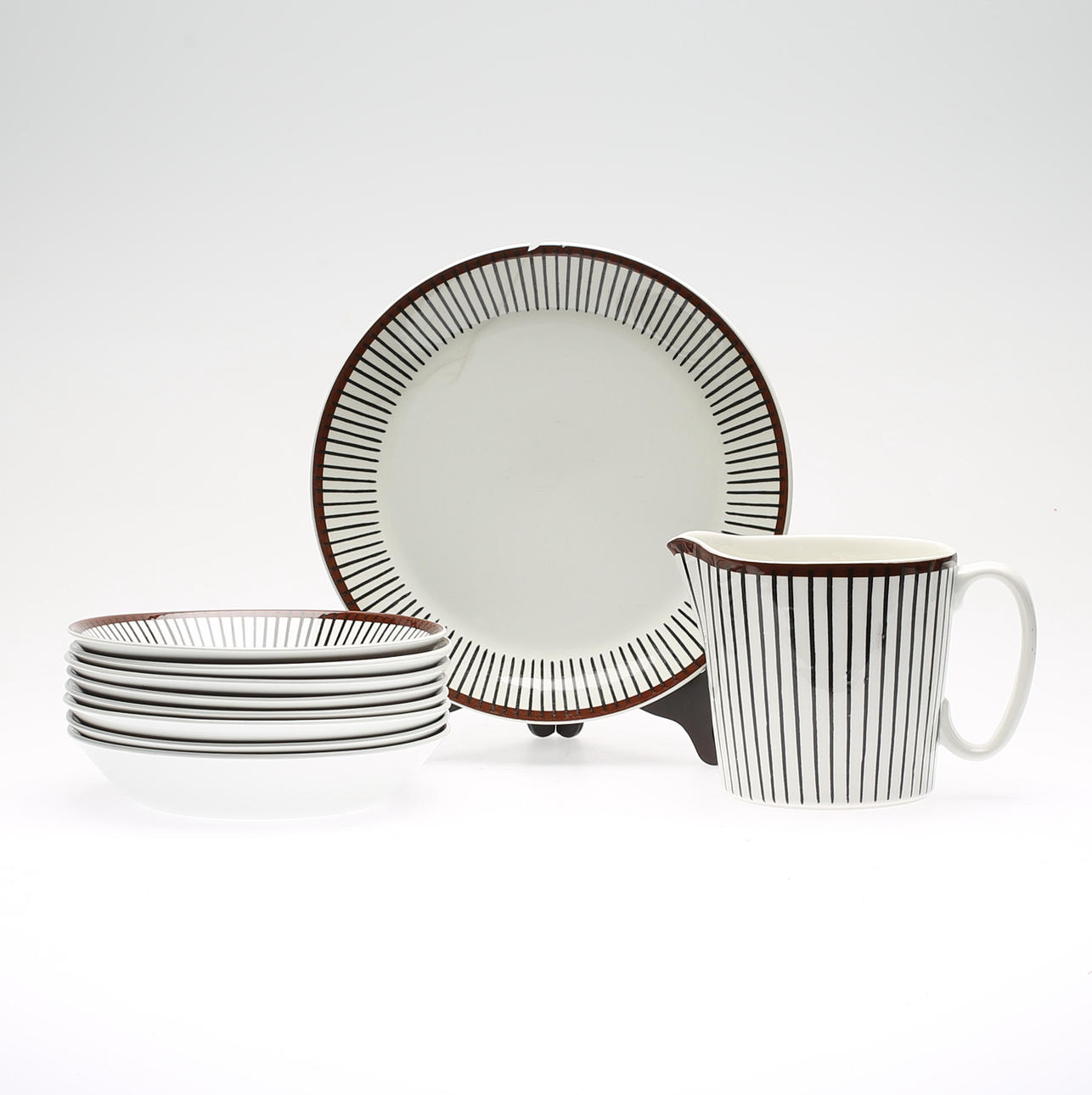 SERVISDELAR, 10 delar, benporslin, "Spisa Ribb", Stig Lindberg, Gustavsberg.