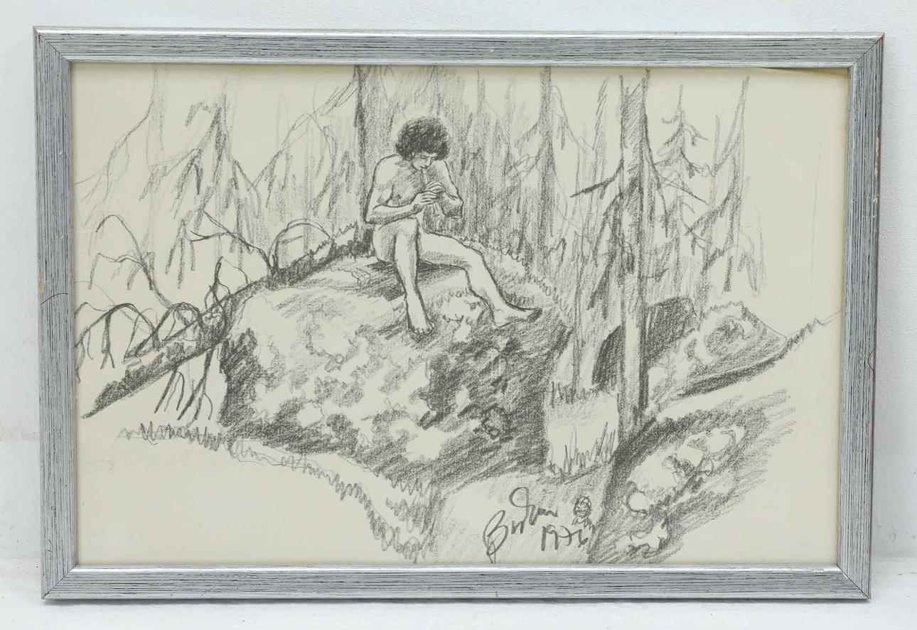 BROR-ERIC BERGQVIST. print, Näcken spelar, signed, dated 1976.