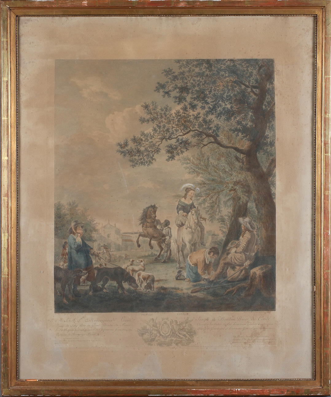 ETSNING, handkolorerad, "A.S.A.S. Monseigneur Louis, Joseph de Bourbon Prince de Condé", Chasse Royale, Frankrike, 1700-tal.