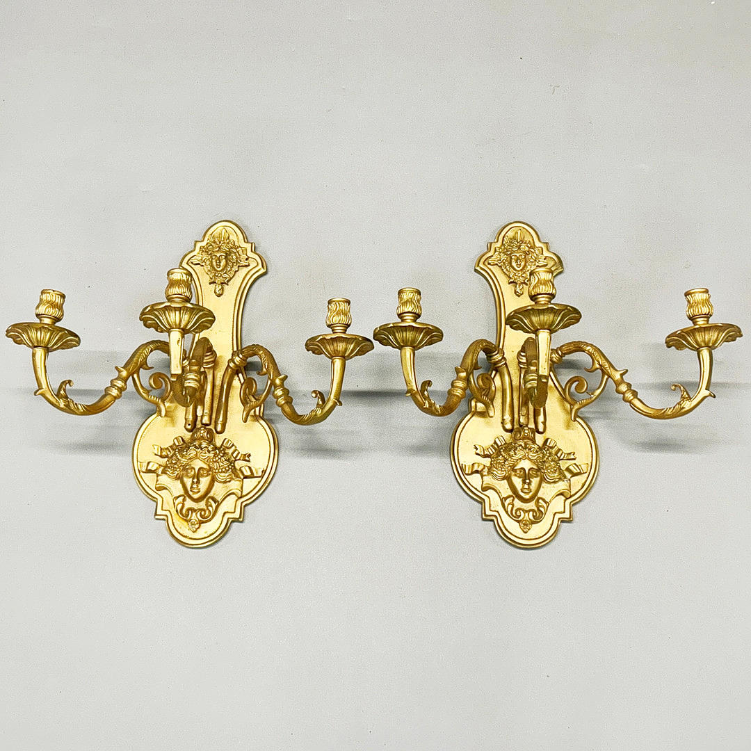GILT BRONZE WALL SCONCES.