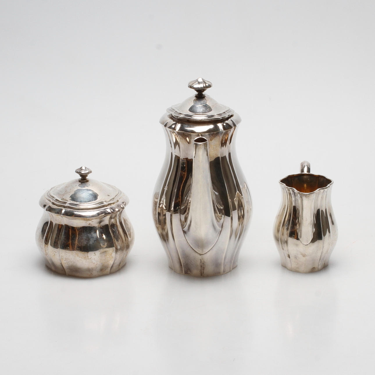 KAFFESERVIS, 3 delar, silver, WN, Norrköping 1920, vikt ca. 1020,4 gram.