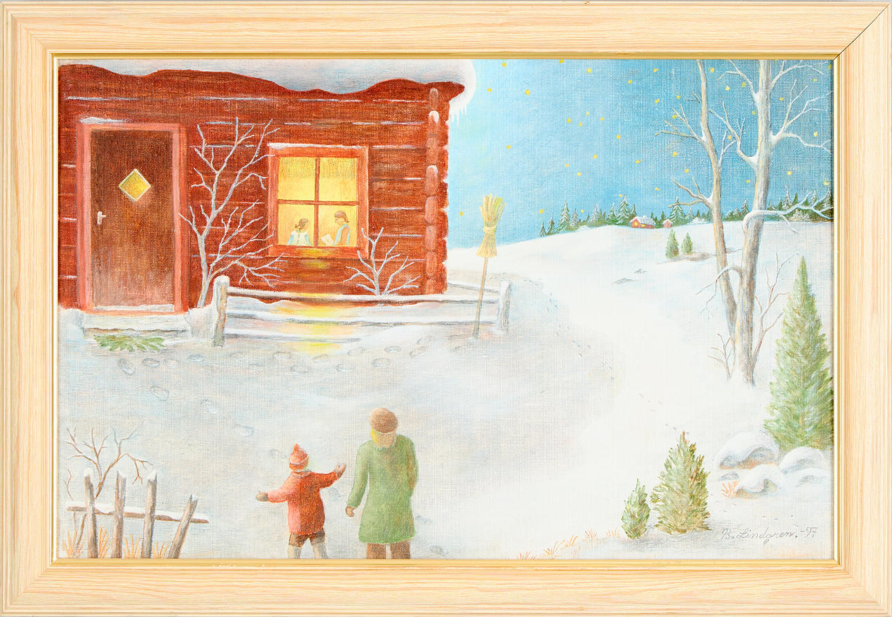 BARBRO LINDGREN. Winter landscape with cottage.