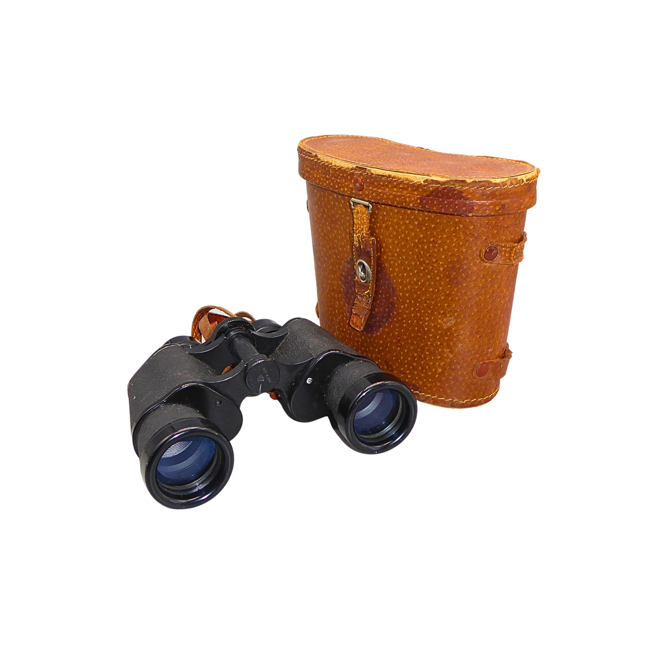 BINOCULARS, MLC, 7X35, WITH LEATHER CASE.