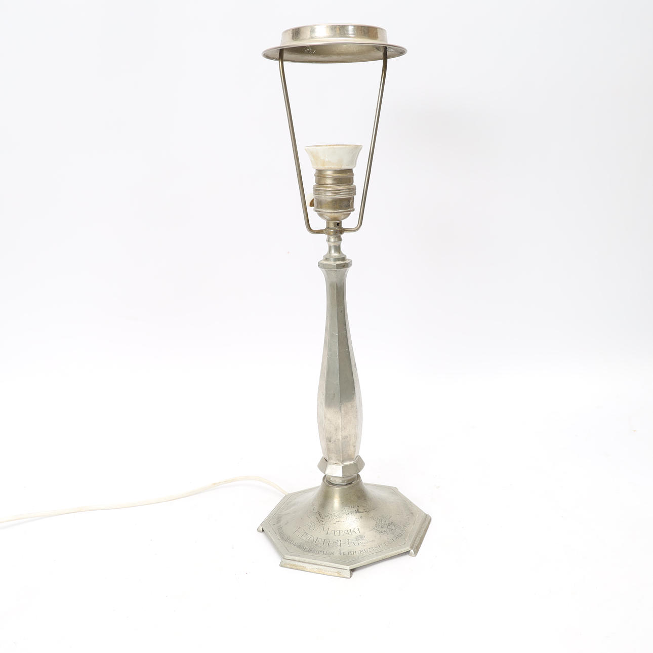 TABLE LAMP, Swedish modern 1940s, pewter, octagonal base.