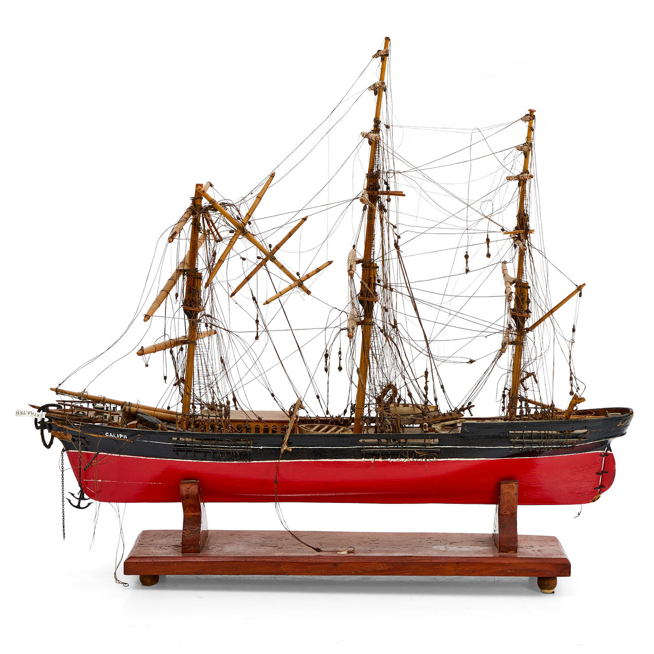 SHIP MODEL, "Caliph", 20th century, three-masted sailing ship, on stand.
