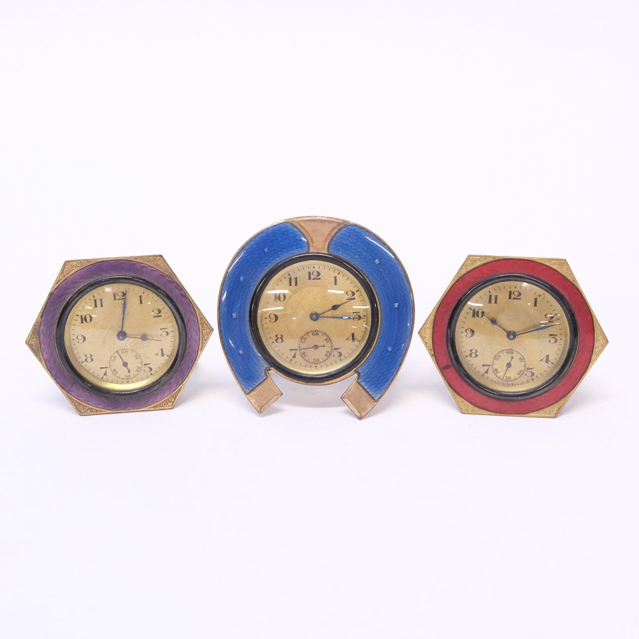 THREE TABLE CLOCKS WITH ENAMEL, ART DECO, CIRCA 1900.