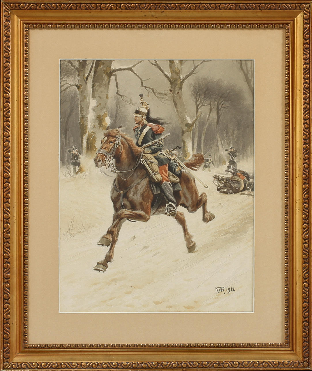 KARL FREDRIK HANSEN-REISTRUP. Soldat till häst. Akvarell, signerad och daterad 1912.