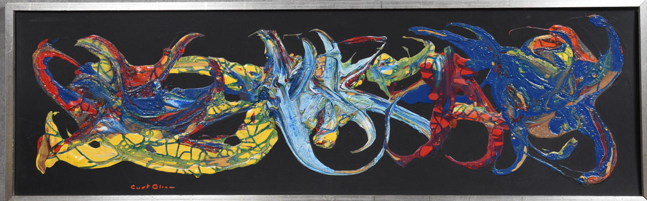 CURT OLSSON. olja på pannå, Komposition, signerad.