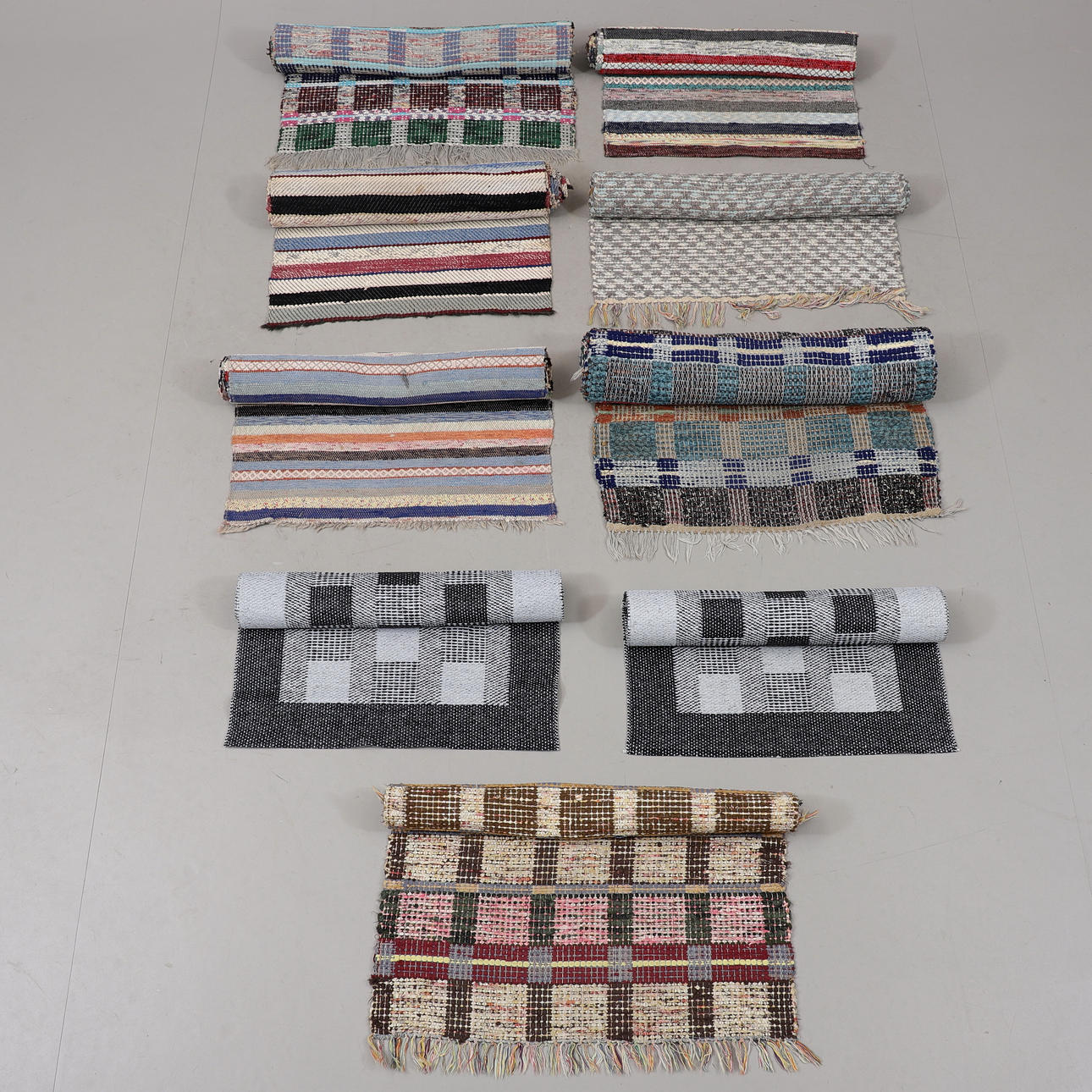 RAG RUGS, PLASTIC RUGS, 9 pcs.