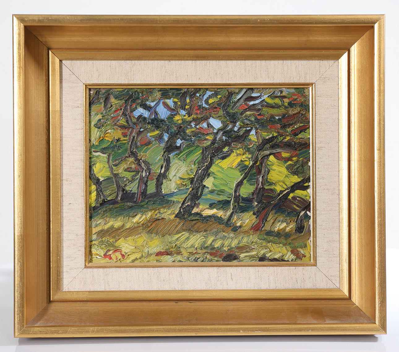 GÖRAN BRUNIUS. "Solrisskogen", oil on panel, signed G.B.